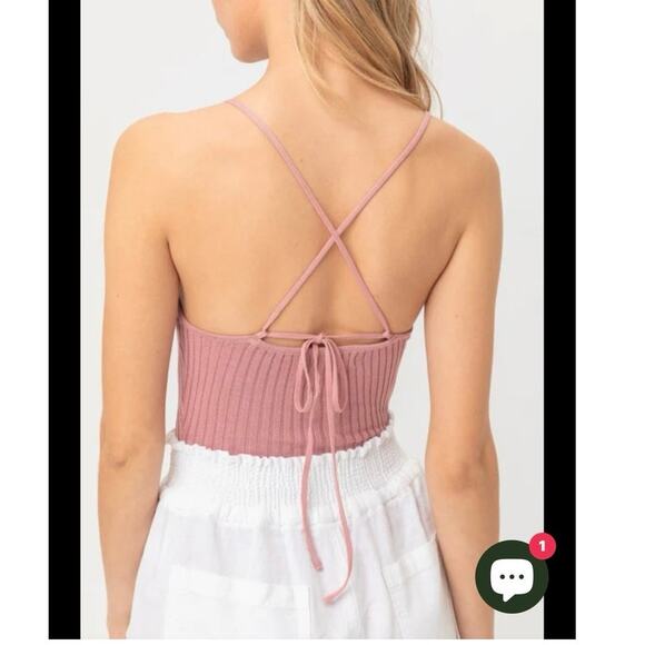 Ribbed Bodysuit V-Neck Crisscross Tie Back‎ Sleeveless Mauve Bodysuit - Picture 2 of 2